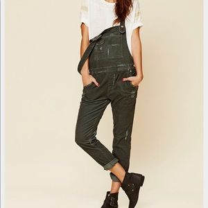 Green corduroy overalls from Free People