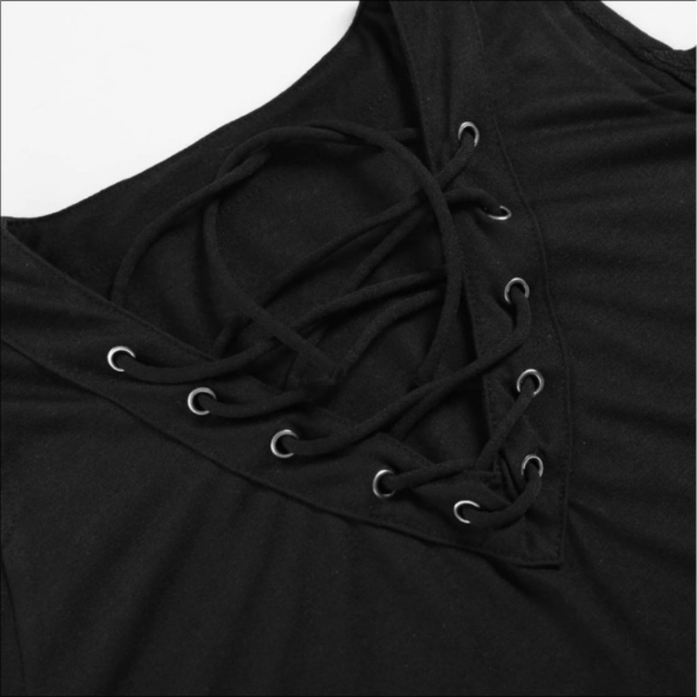 Lace Up Sexy V-Neck Open Cold Shoulder Top- White - Picture 7 of 8