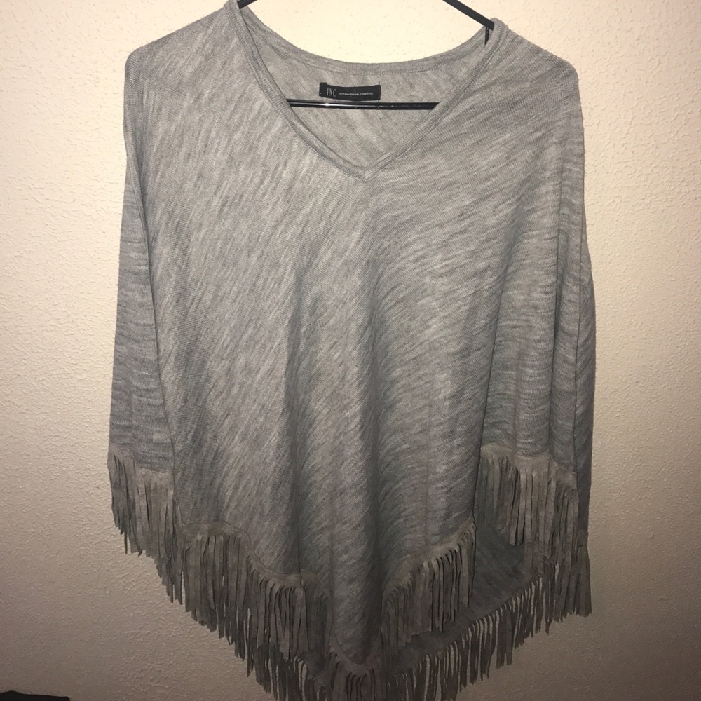 INC Shall Poncho Fringe- Gray
