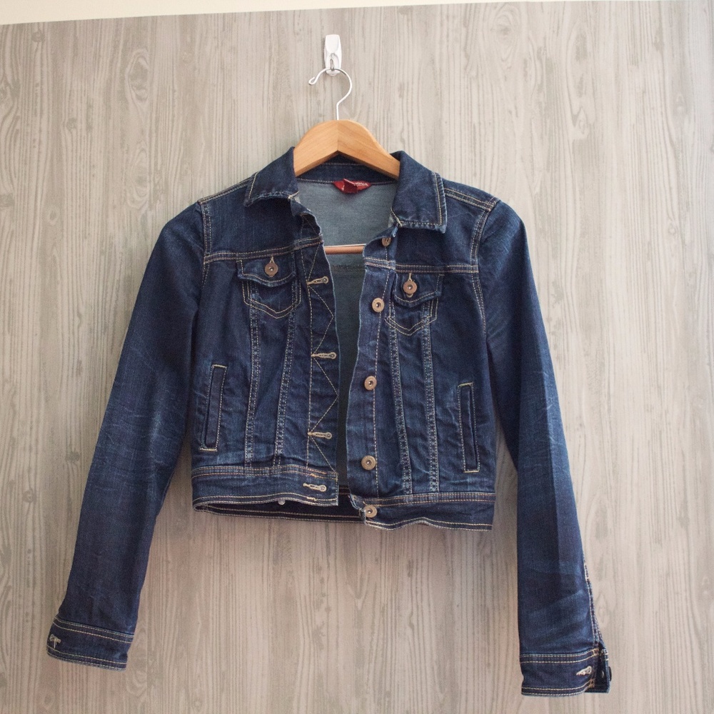 Cropped Dark Wash Denim Jacket