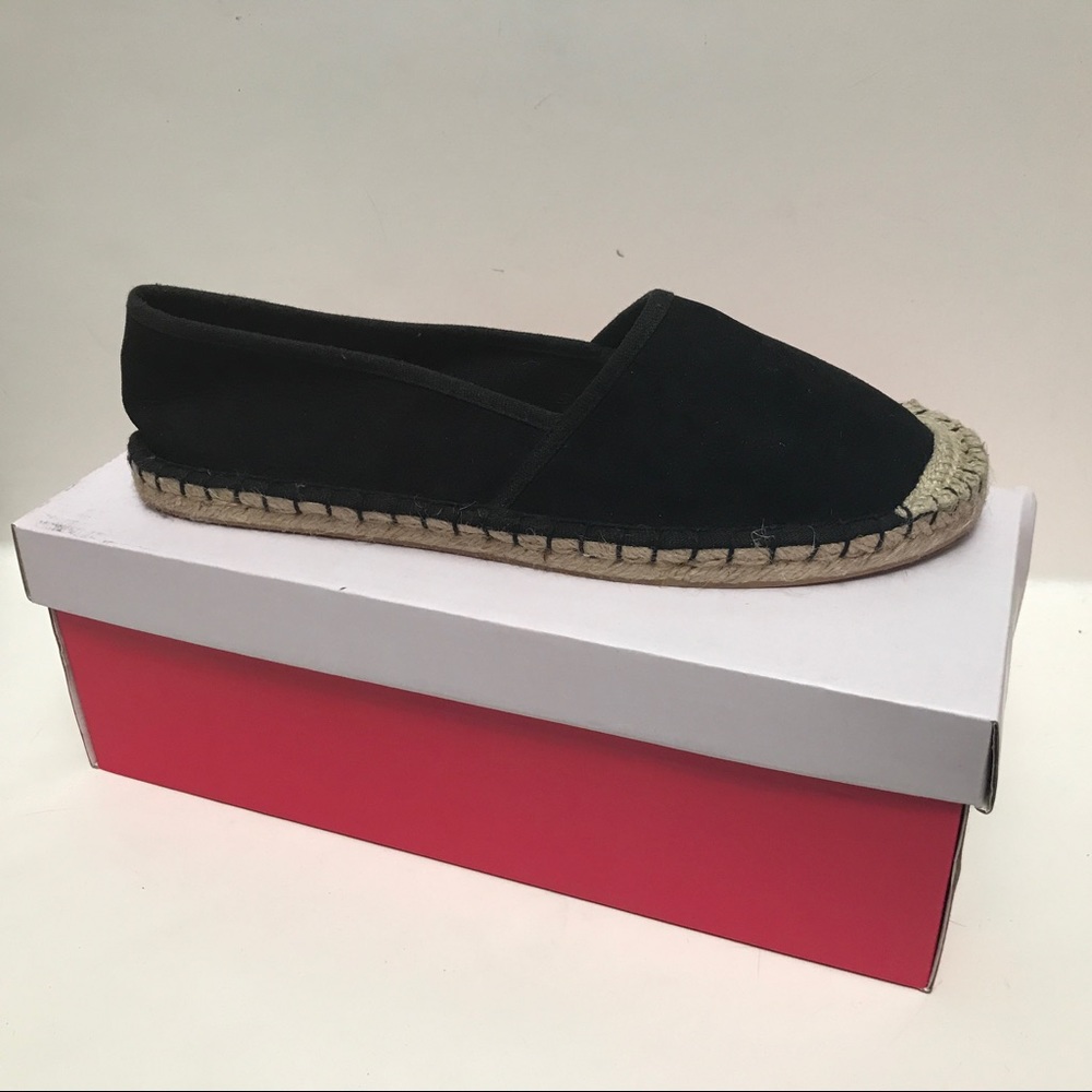 New JustFab Espadrilles Loafers Black Faux Suede