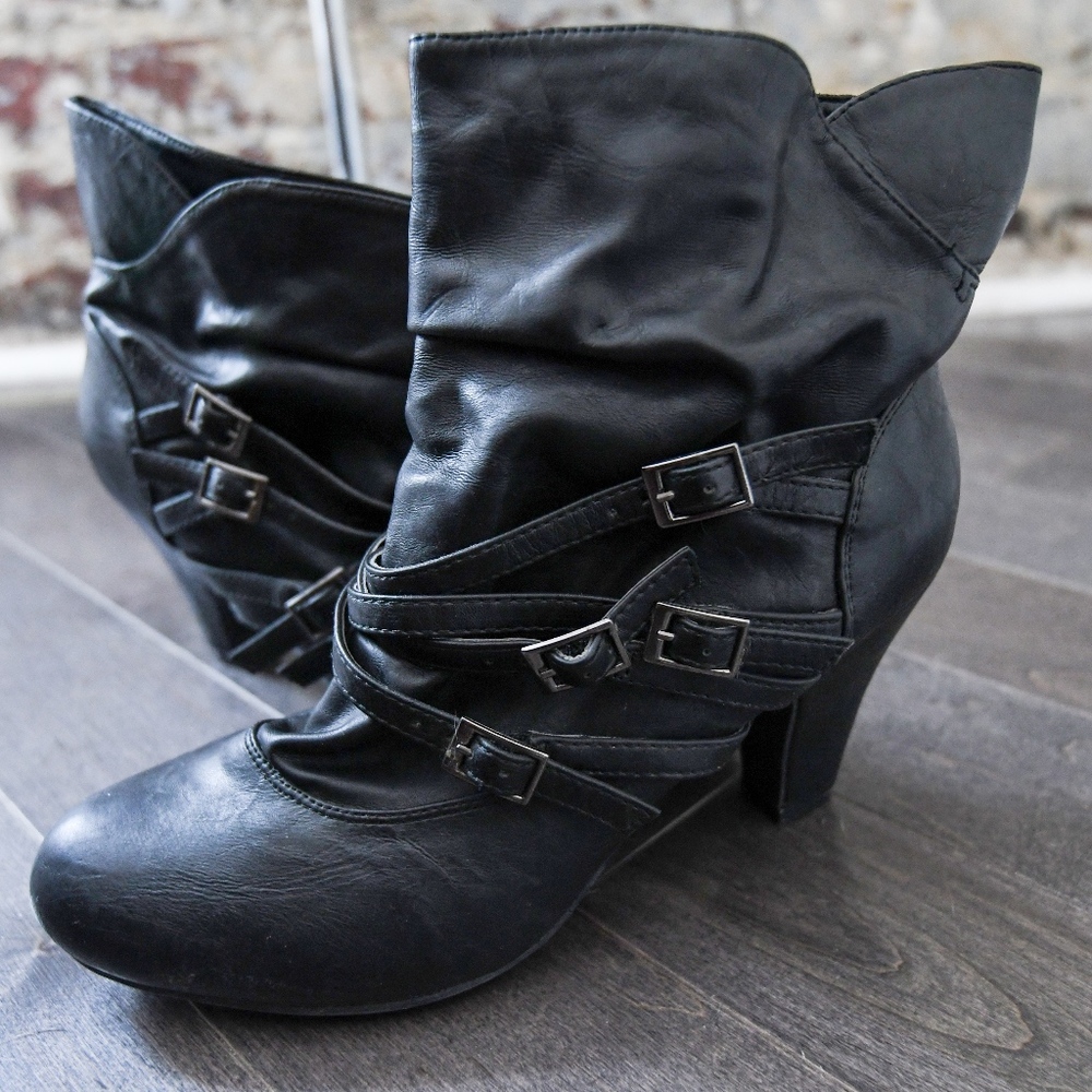 Black Booties with Buckle Detail
