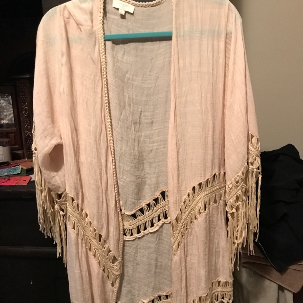 Cream cardigan kimono fringe style