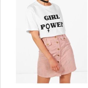 Boohoo light pink cord skirt