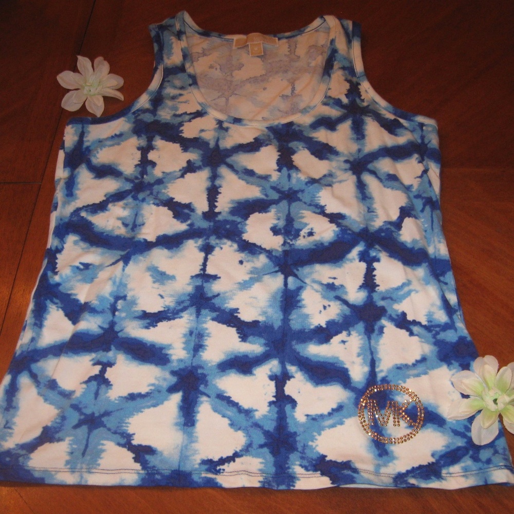 MK Michael Kors Blue Sleeveless Knit Blue Print Top Medium