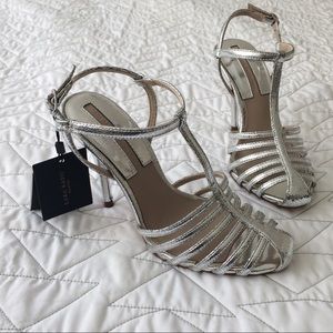 Zara Metallic T Strap Heels NWT