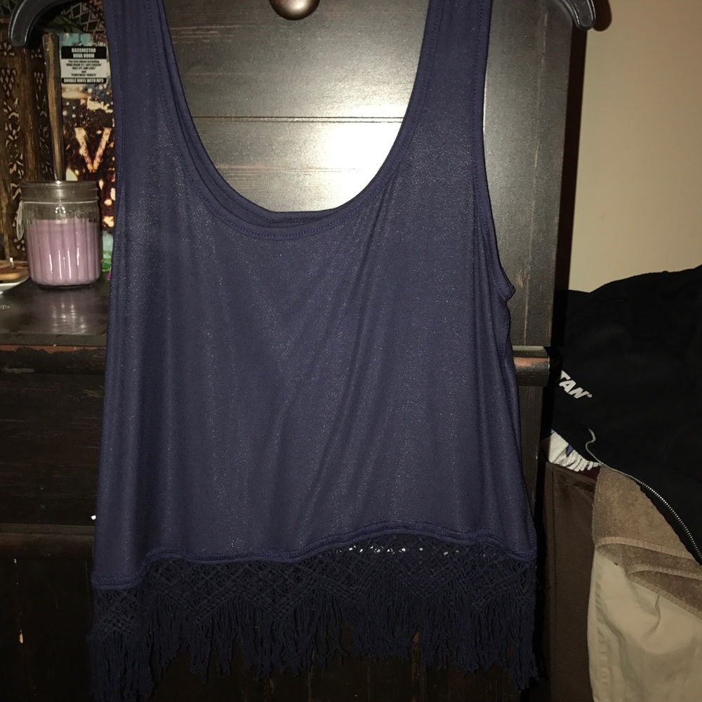 Navy crop top with lace bottom