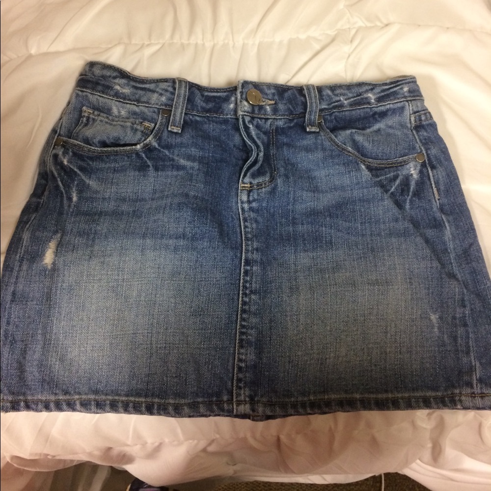 Distressed denim skirt