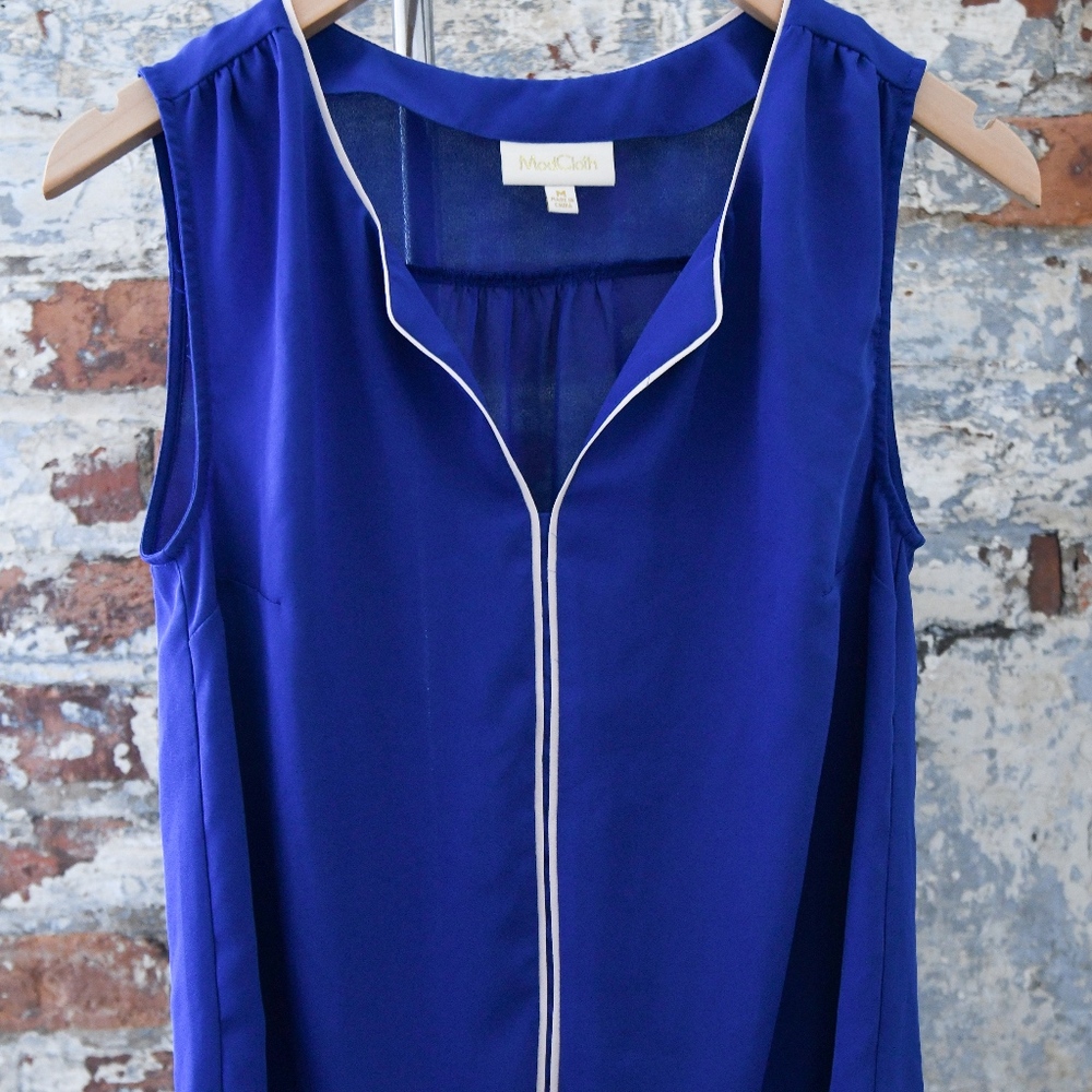 Sheer Cobalt sleeveless top with piping