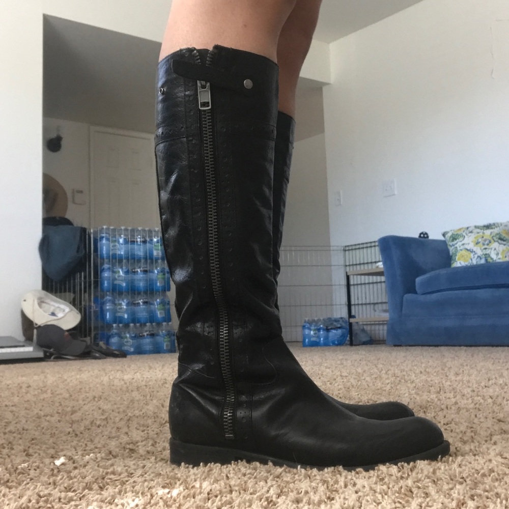 Franco Sarto Black Leather Boots Size 10.5 - Picture 2 of 8