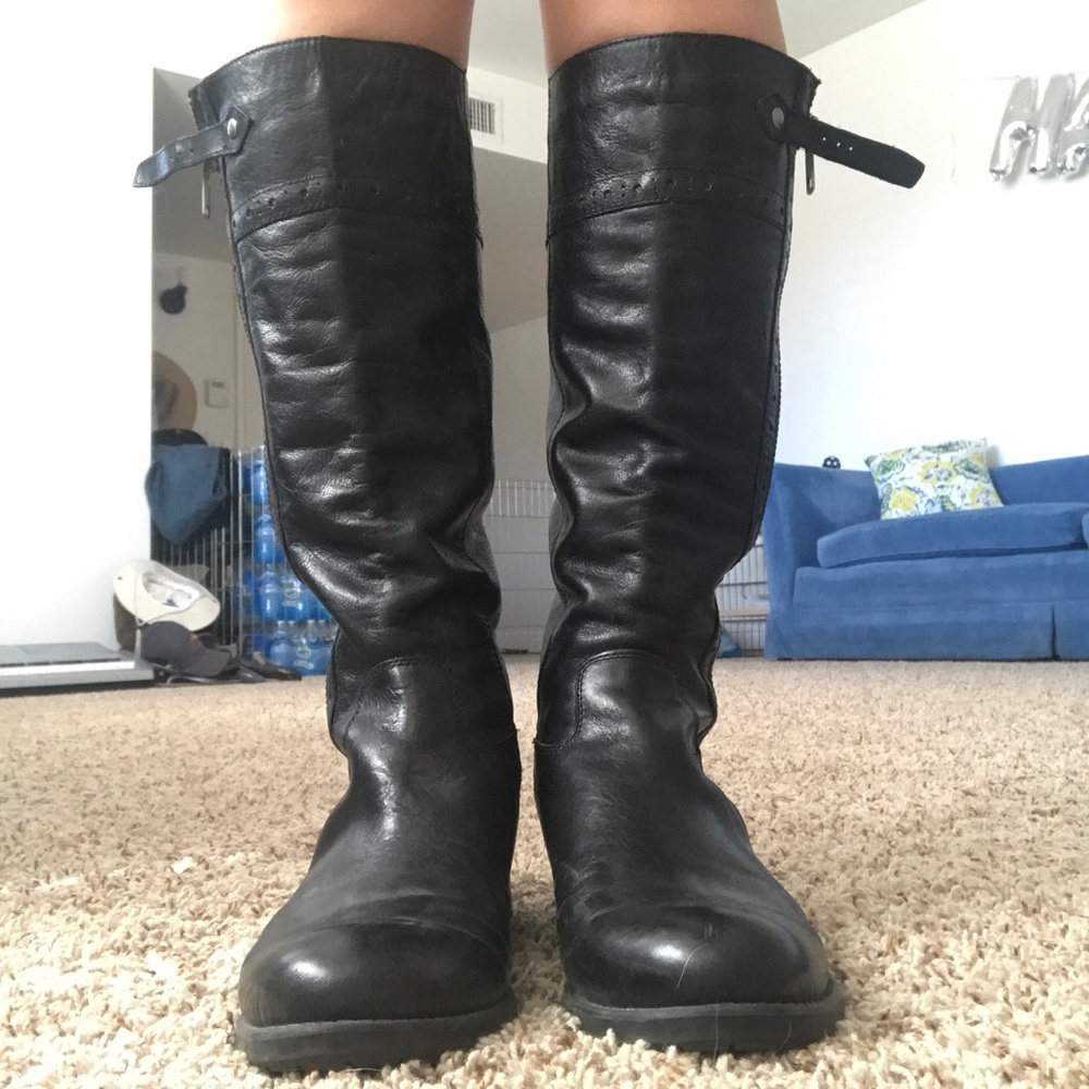 Franco Sarto Black Leather Boots Size 10.5 - Picture 3 of 8