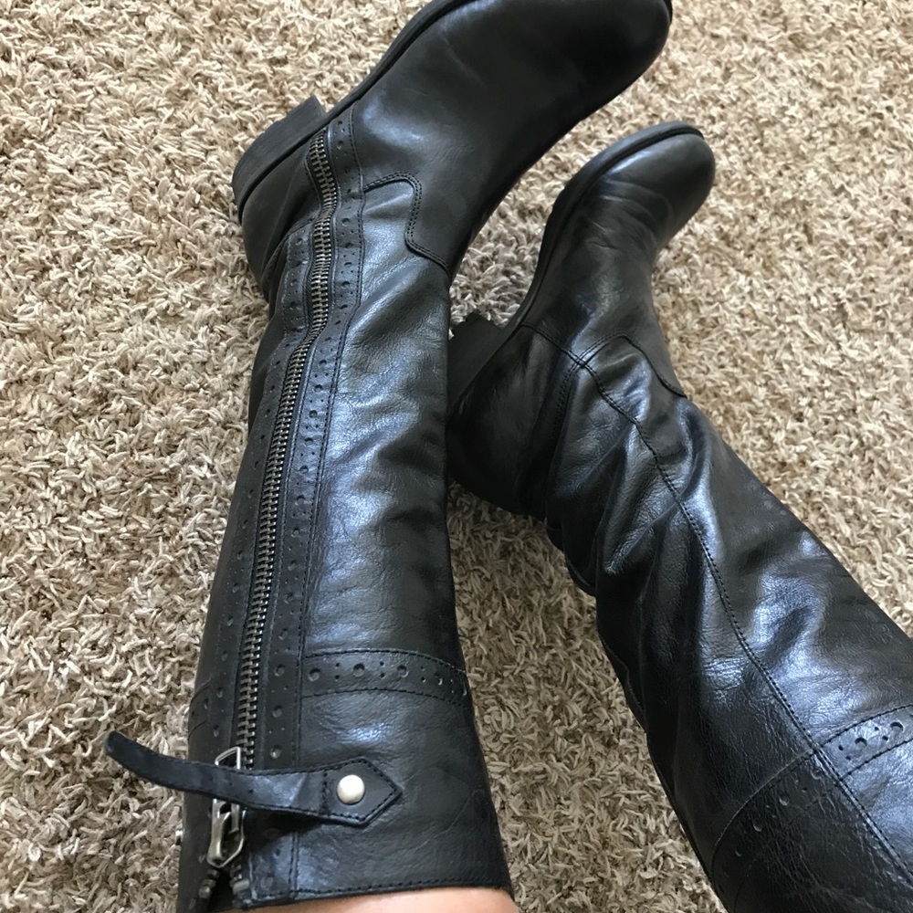 Franco Sarto Black Leather Boots Size 10.5 - Picture 4 of 8