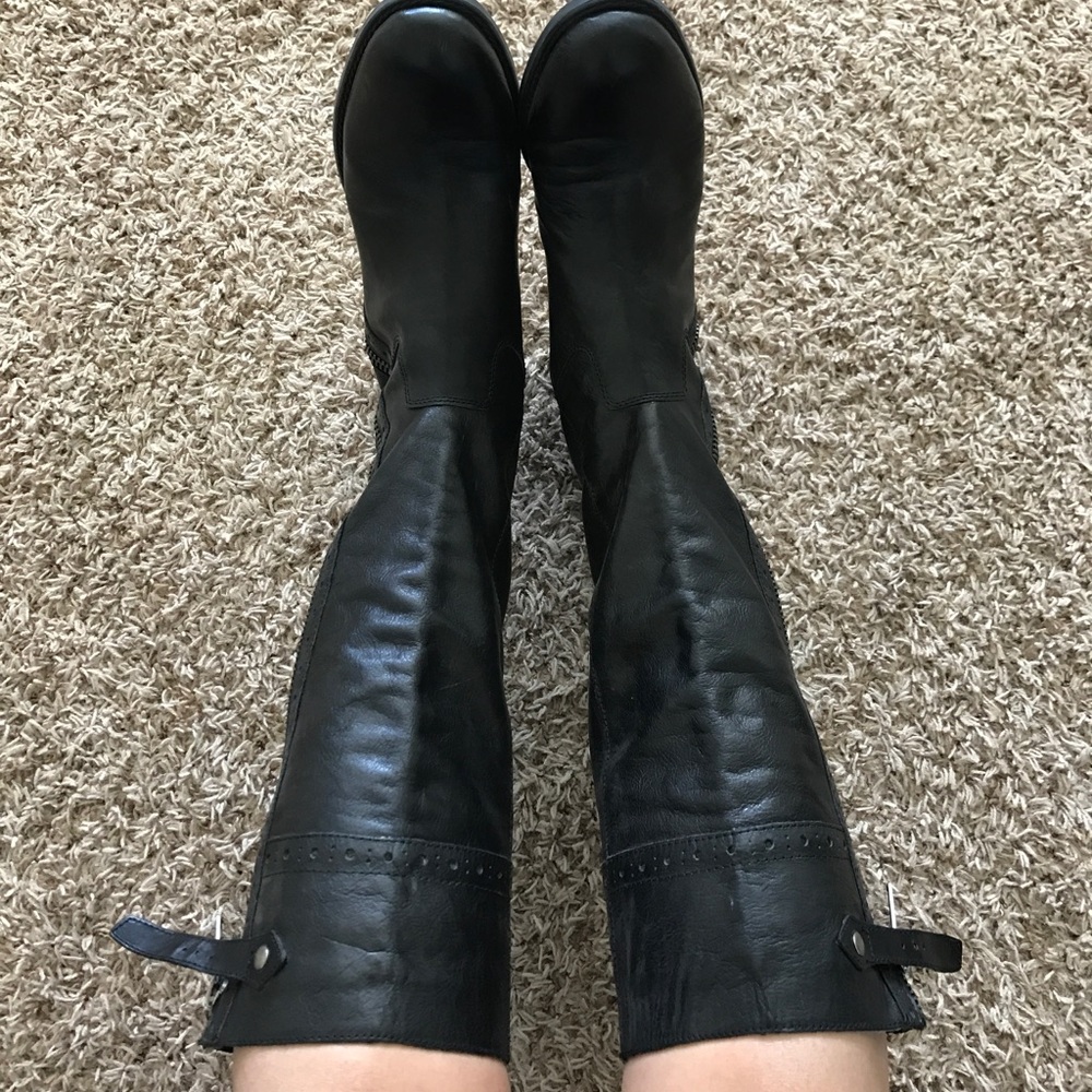 Franco Sarto Black Leather Boots Size 10.5 - Picture 5 of 8