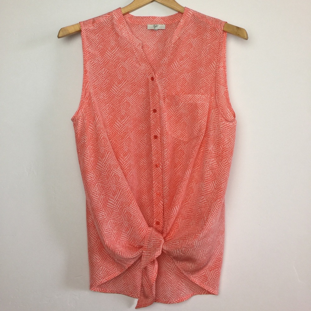 Joie Sleeveless 100% silk tie front blouse