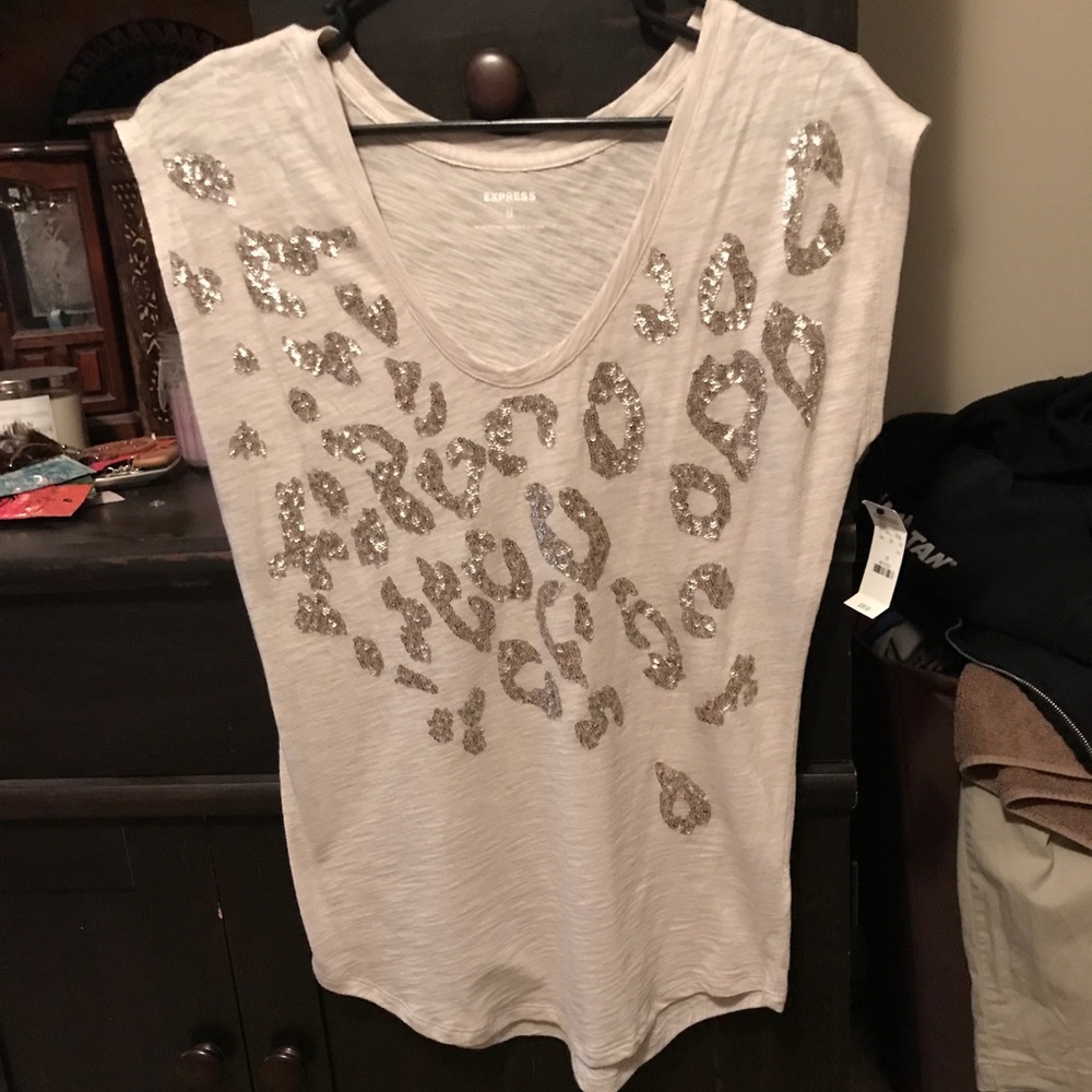 Cream cheetah print sequin shirt