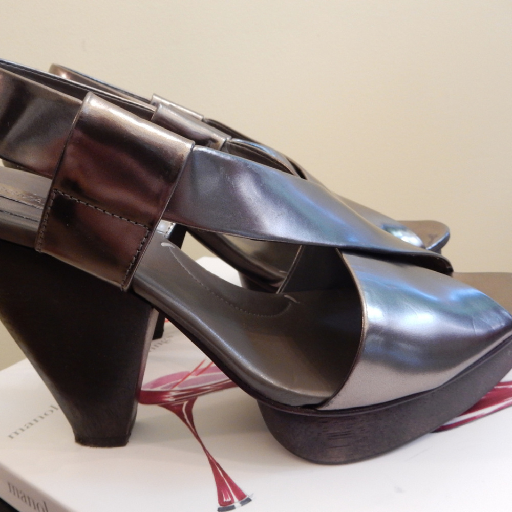 BCBG MaxAzria Platfrom Sandals, Pewter Leather