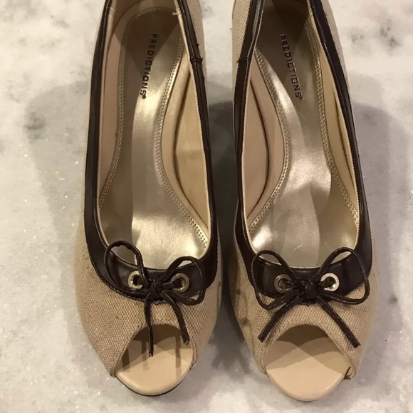Canvas Peep Toe Heels w/ Bow - Picture 1 of 6