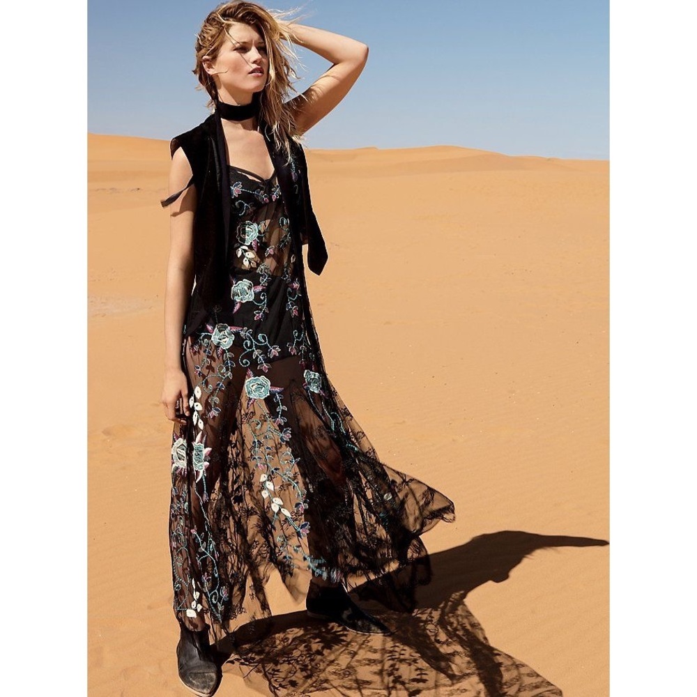 Free people bouqette embroidered maxi slip