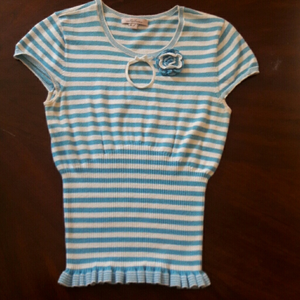 USED baby blue keyhole striped top
