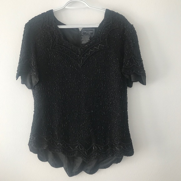 Vintage silk beaded blouse. Size Large - Picture 2 of 4