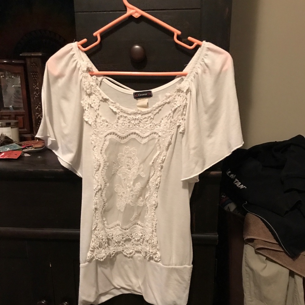 White flow top with bell sleeve