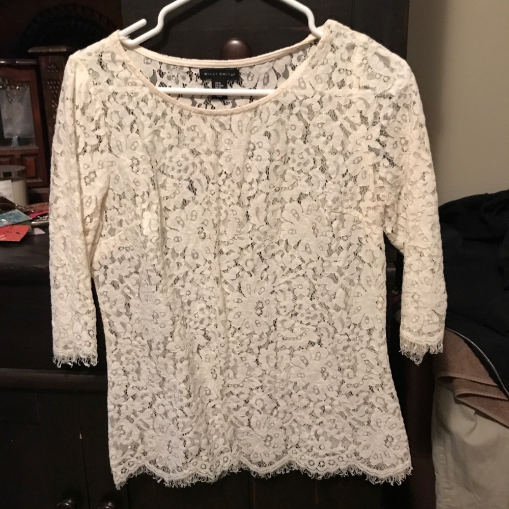 Full lace cream three quarter length top