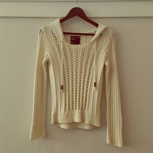 American Eagle Cream Knit Beach Top with Hoodie