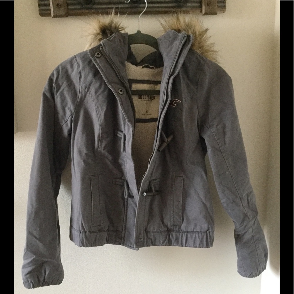 Hollister canvas bomber jacket fleece lined