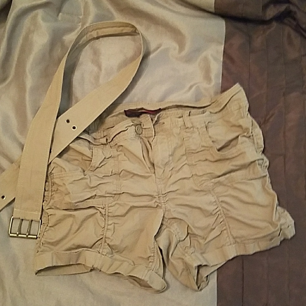 Khaki colored shorts. Comes with belt