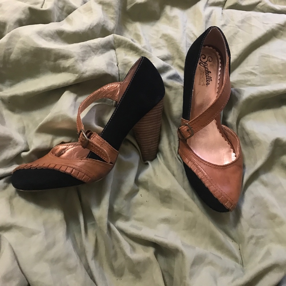 Seychelles- Anthropologie Leather and Suede Heels