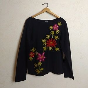 Felted Floral Rafaella Black Sweater
