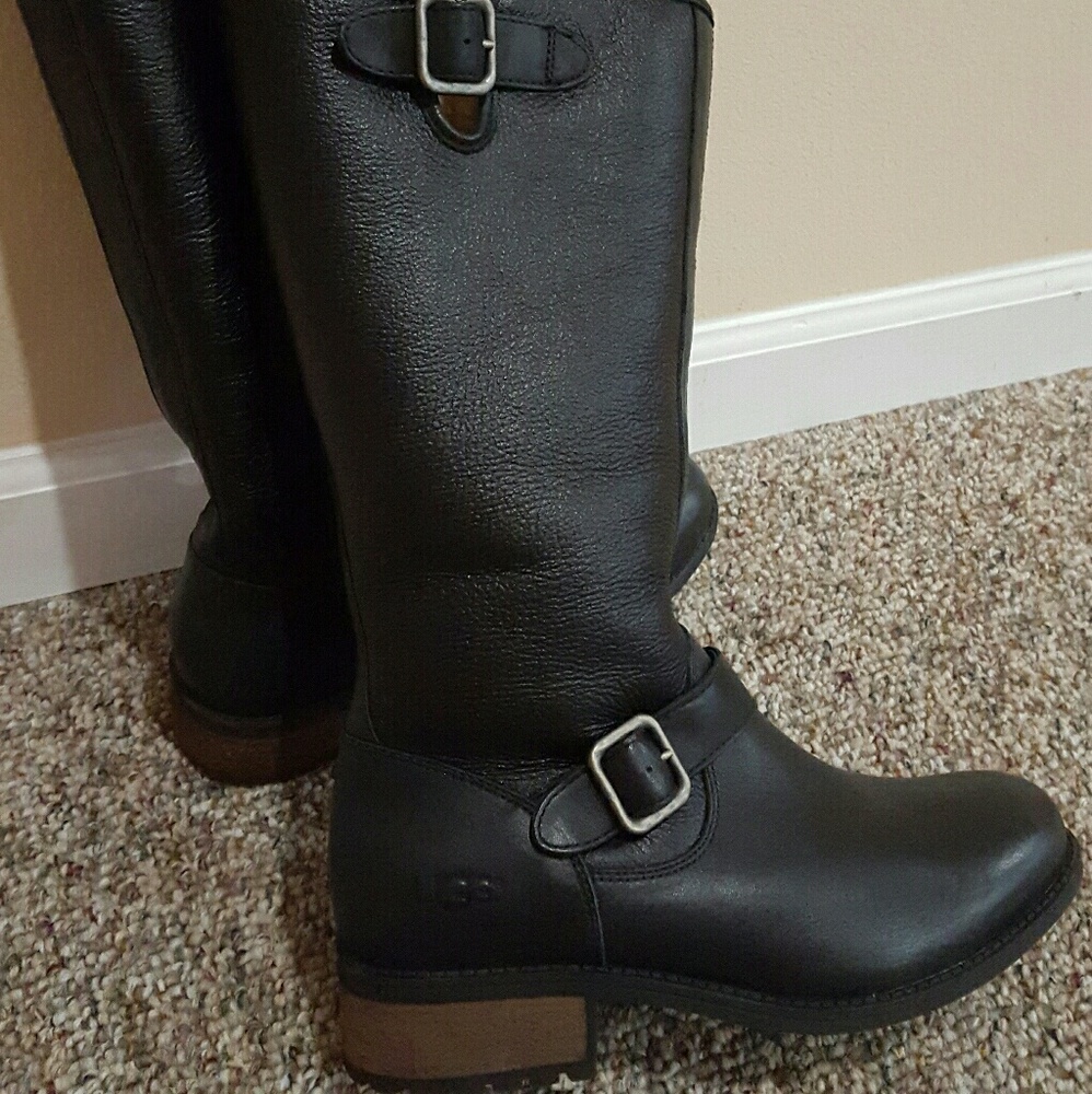 Ugg leather black boots nwt