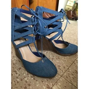 SHOEDAZZLE Denim Heels