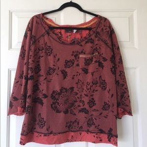 Buckle pink flower-pattern sweater