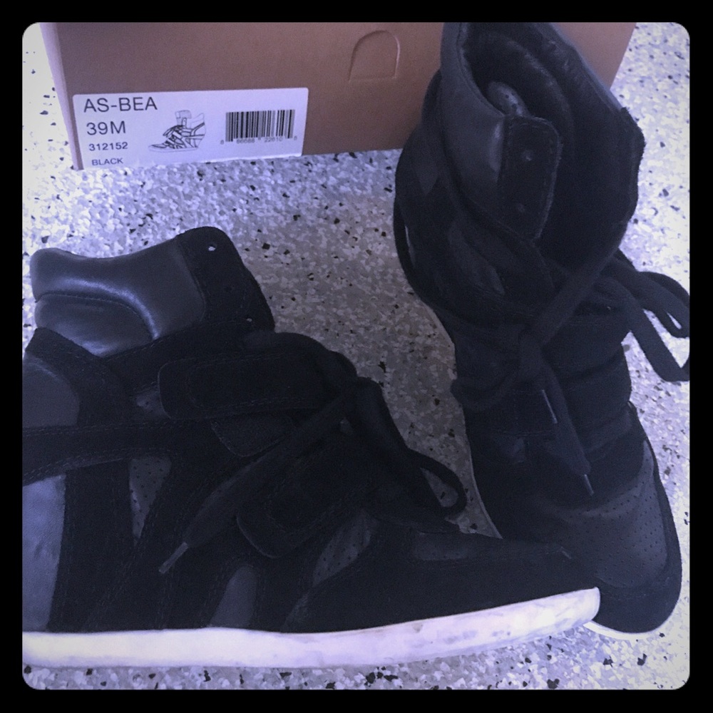 Ash Bowie Leather&Suede Black wedge sneakers