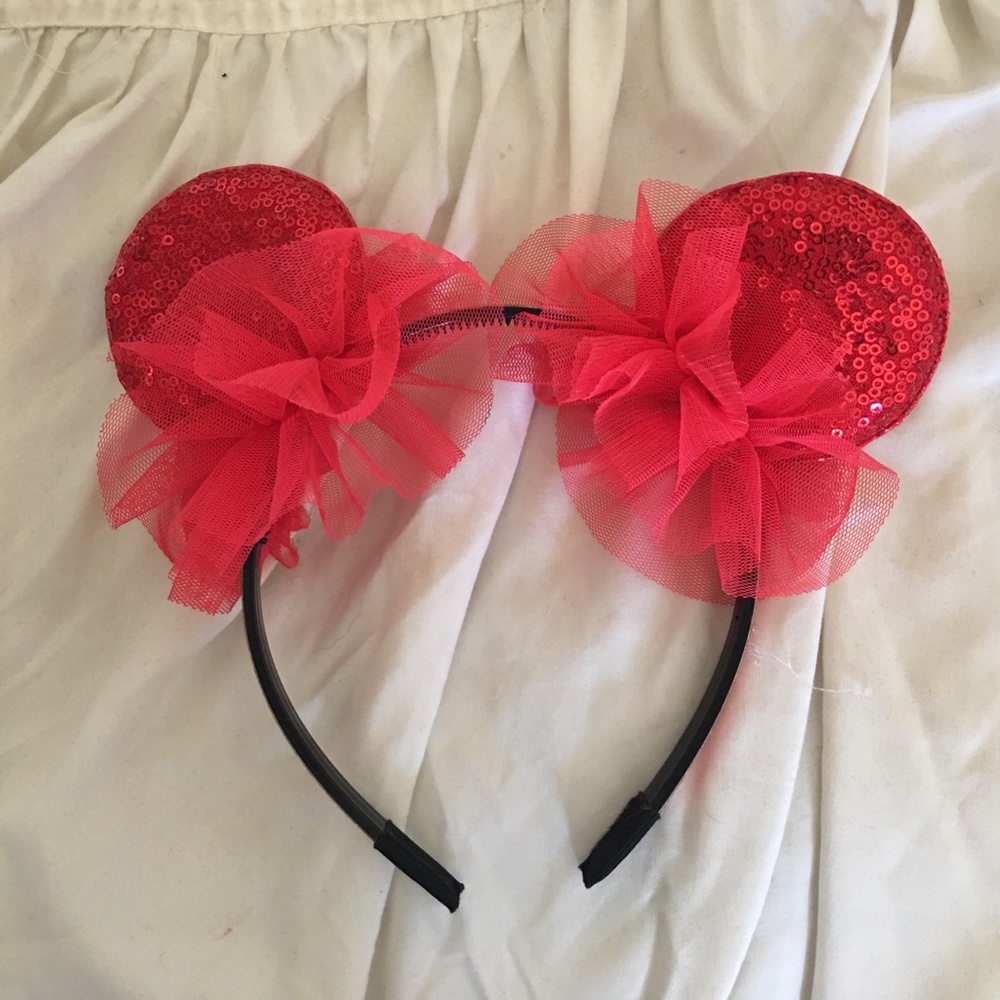 Red sequined tulle Mickey Disney ears