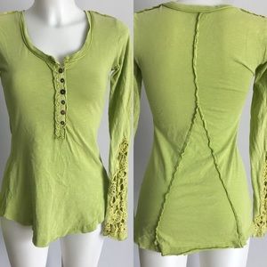 Free People lime green crochet Synergy Henley XS