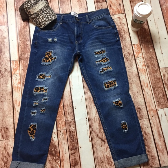 Size 15 Leopard patch jeans - Picture 2 of 7