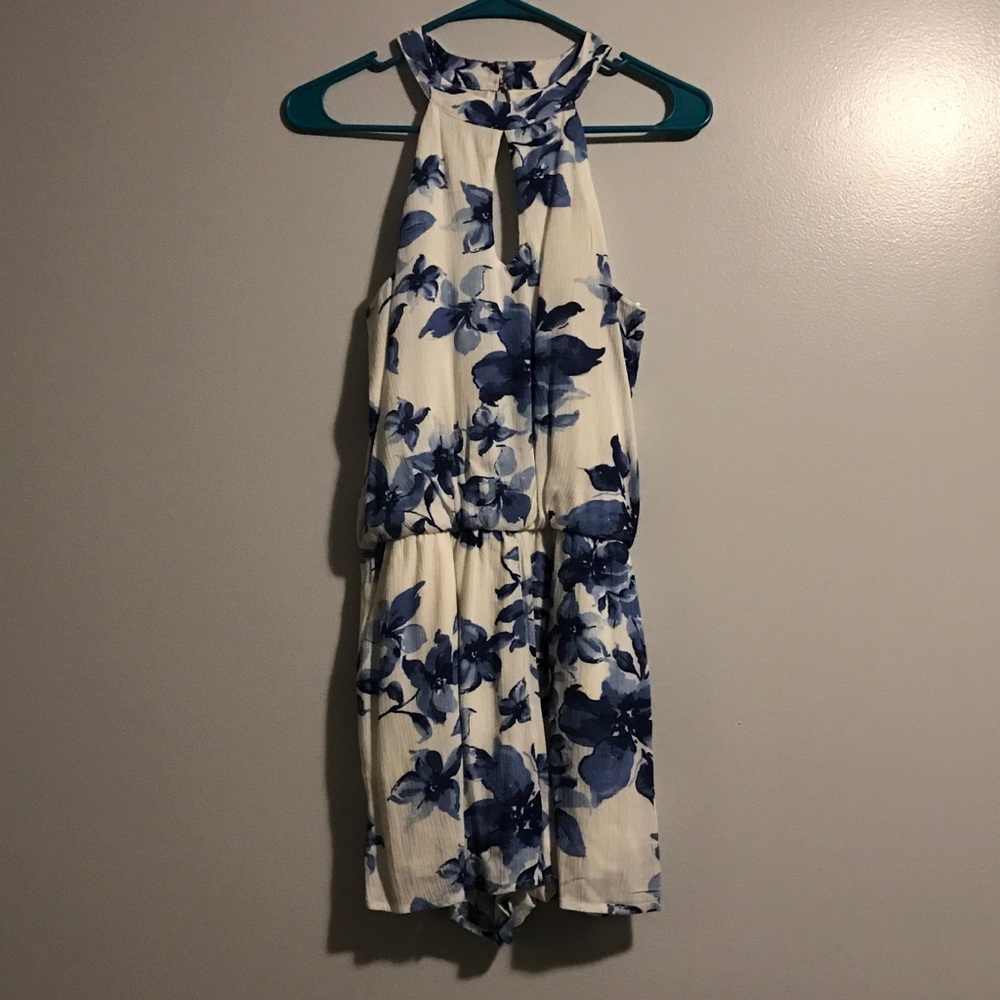 NWOT White and Blue Floral Romper