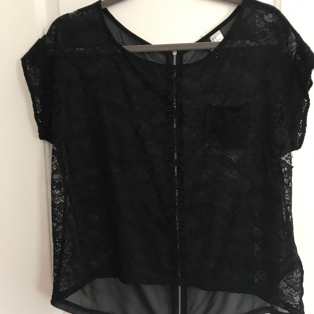 Devided black lace top