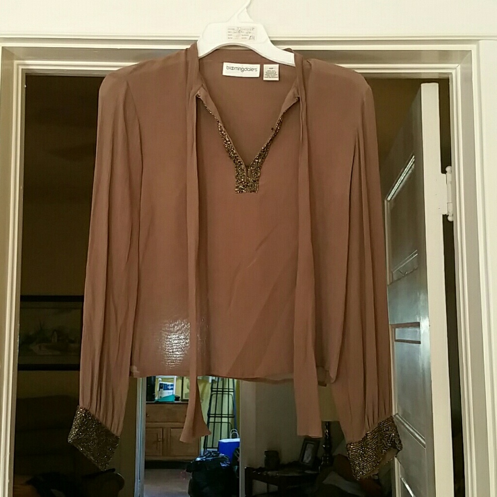 Bloomingdale's silk blouse with beading