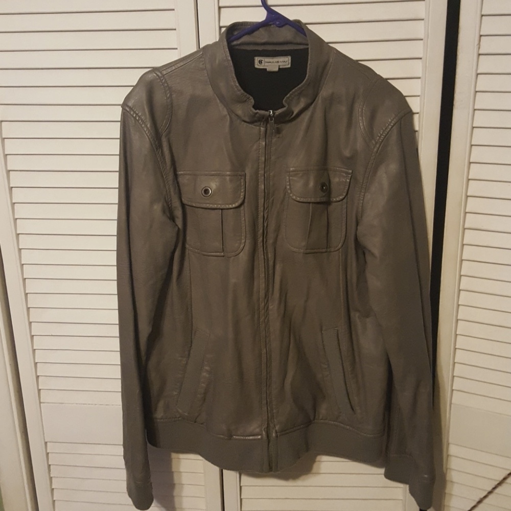 Charles and half UO grey faux leather jacket