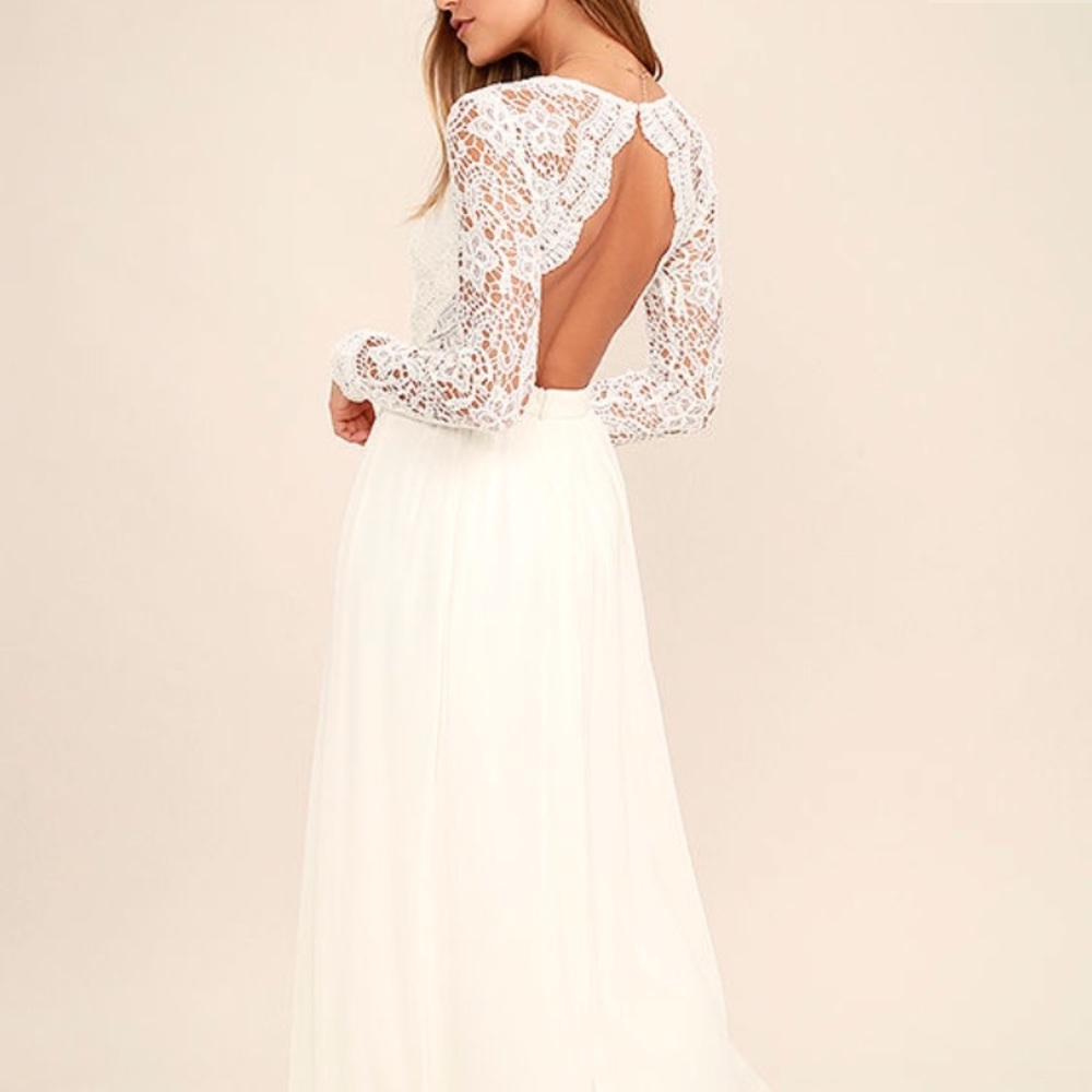 Lulus white long lace sleeve dress