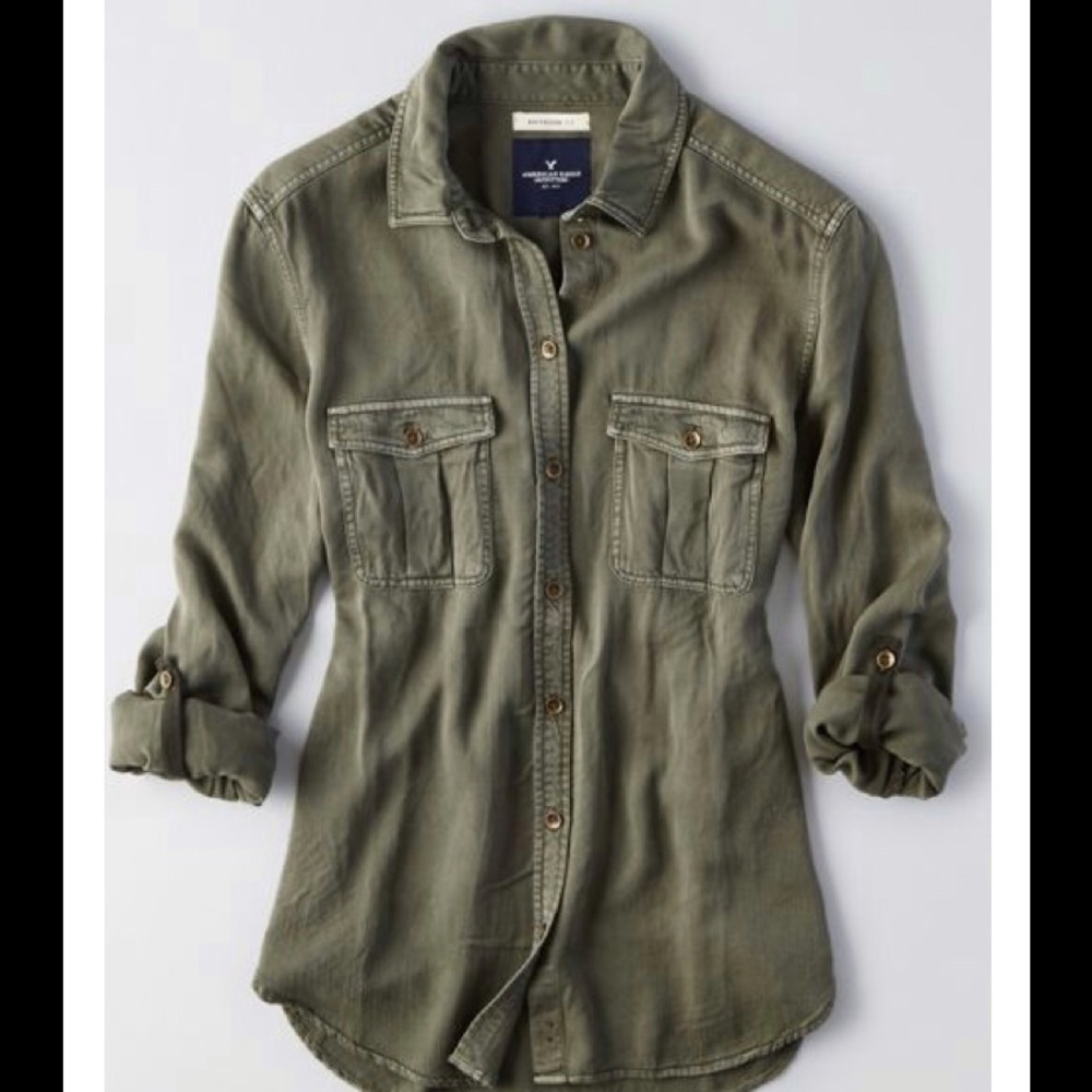 AEO Army Green Boyfriend Shirt