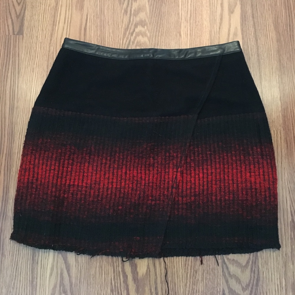 Faux wrap skirt with faux leather waistband