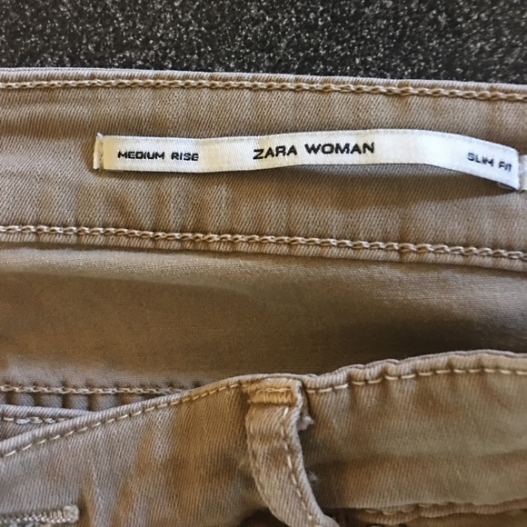 Zara Woman Tan Slim Fit Pants W/ Zippers - Picture 5 of 7