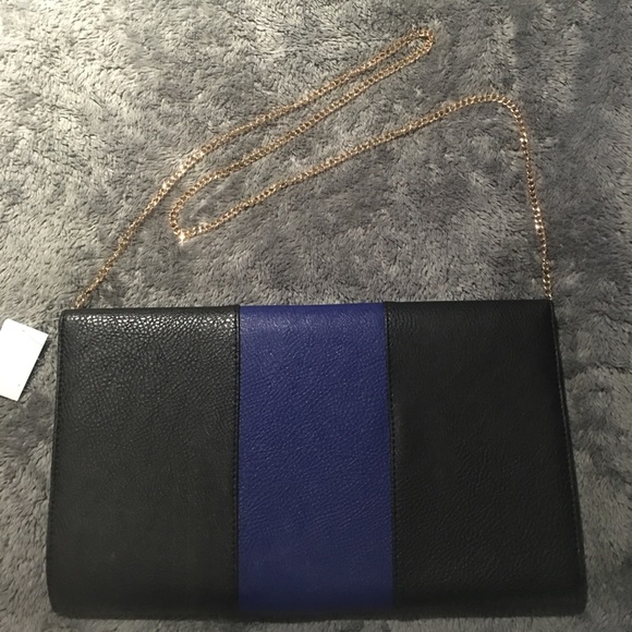 Black and Blue Clutch with Gold Chain - Picture 2 of 6