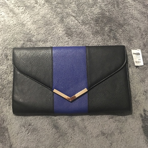 Black and Blue Clutch with Gold Chain - Picture 5 of 6