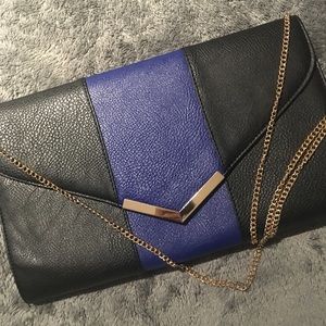 Black and Blue Clutch with Gold Chain
