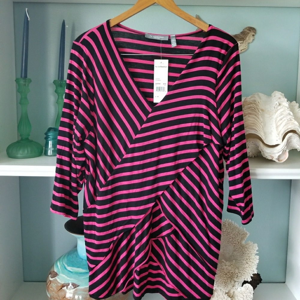 NY Collection Pink & Black Blouse